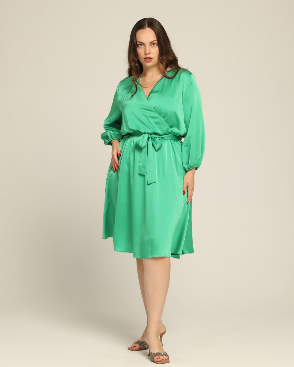 שמלת קוקטייל מעטפת סאטן - ירוק פלאס 