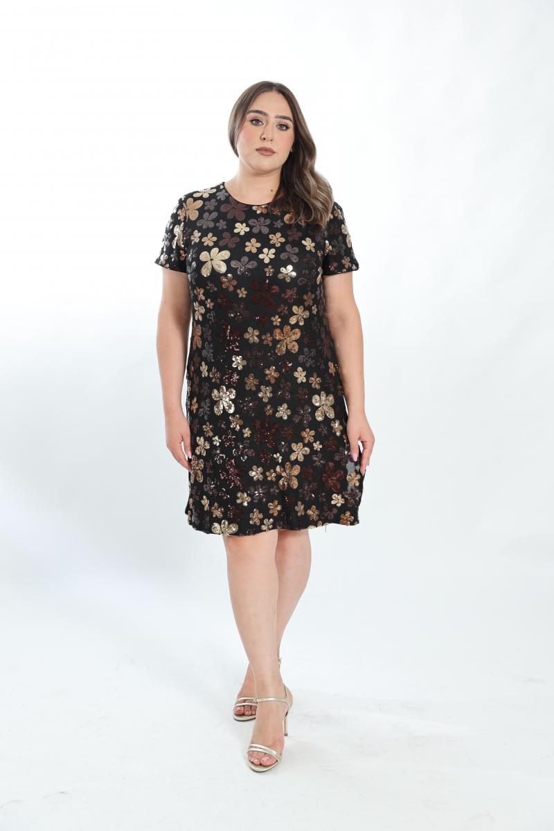 שמלת פייטים חתיכית פרחים חומים