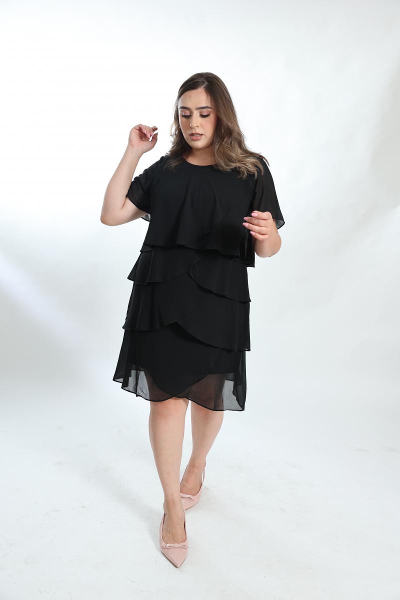 שמלת קומות שיפון א-סימטרית שחורה