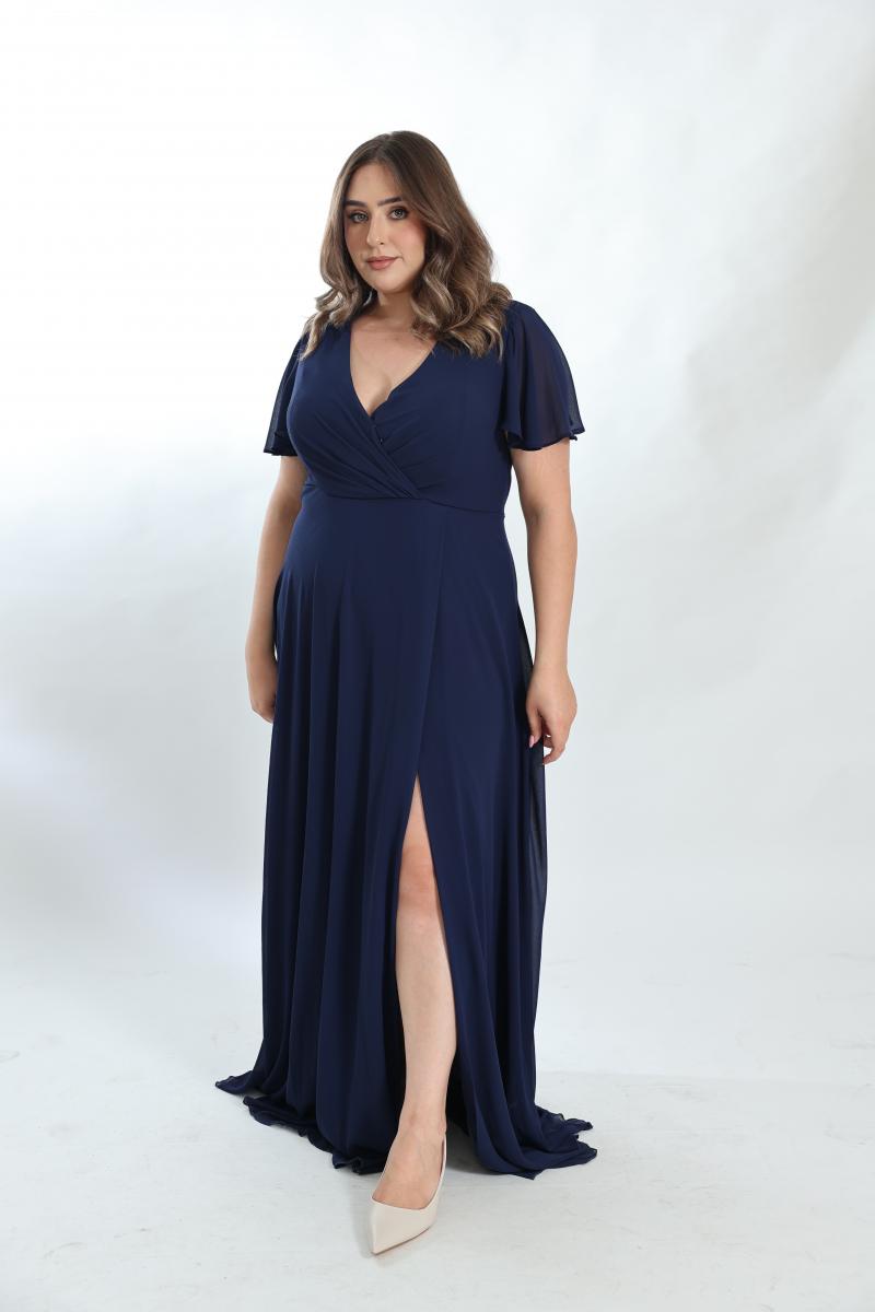 שמלת מקסי מעטפת  שיפון כחול