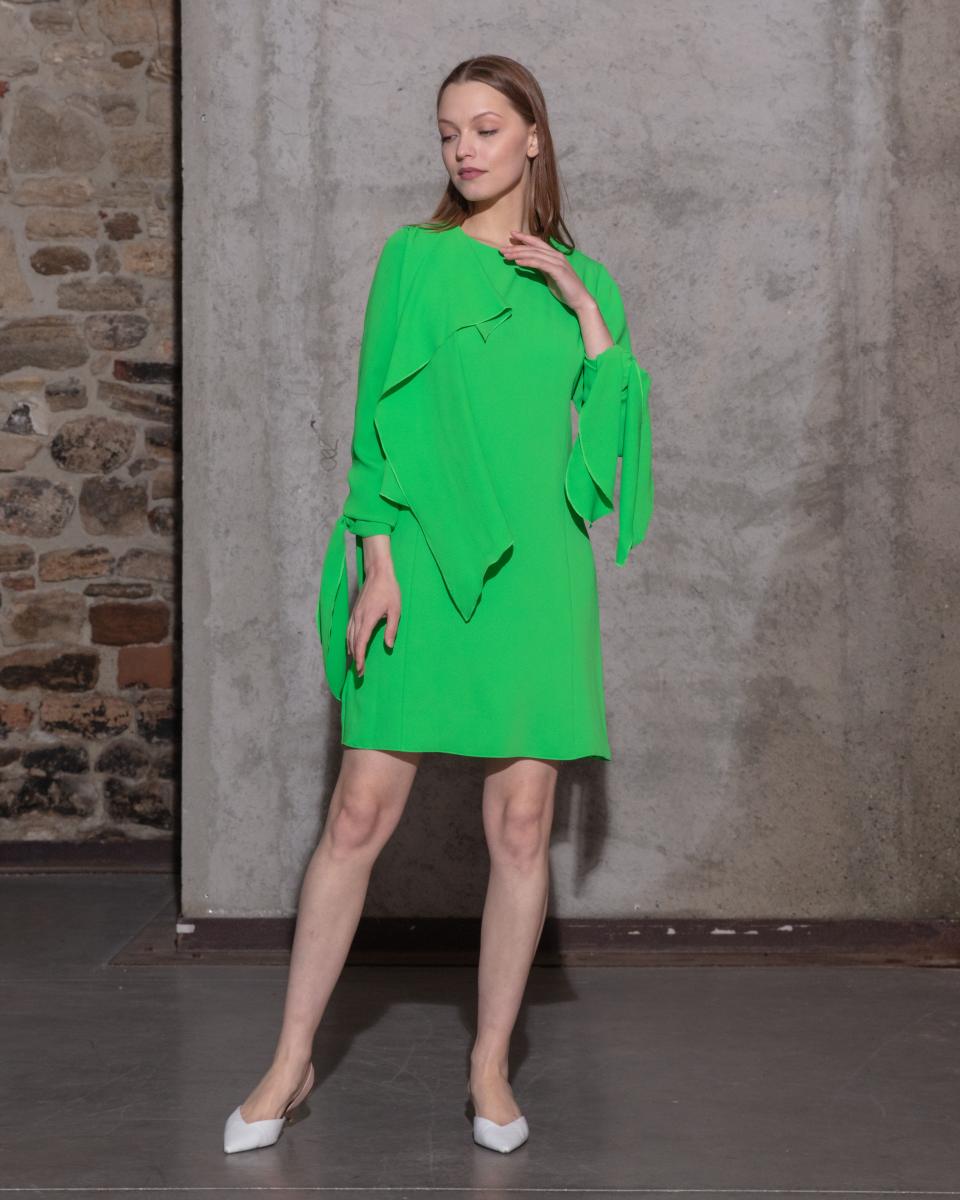 שמלת קוקטייל חתיכית עם גל קדמי- ירוק